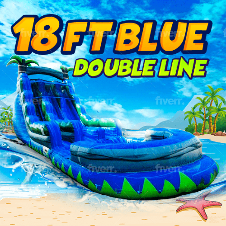 18ft Blue Crush Double Line Water Slide Wet OR Dry
