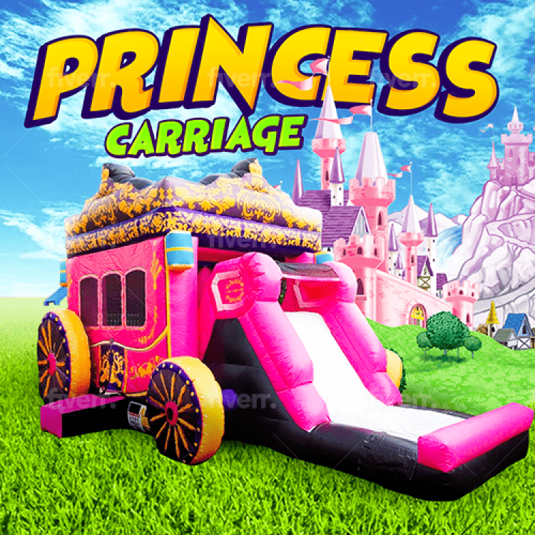 Princess Carriage Bounce House slide combo (Dry)